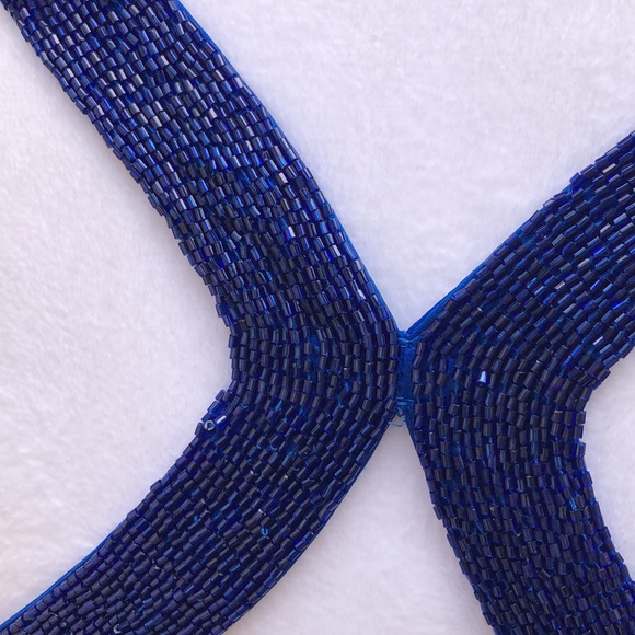 Cache cobalt blue beaded trim open back silk mini dress - Picture 10 of 14